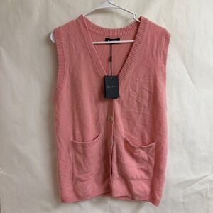 NAADAM Pink Cashmere Sleeveless Button Sweater V Neck Vest Cardigan M Old Money